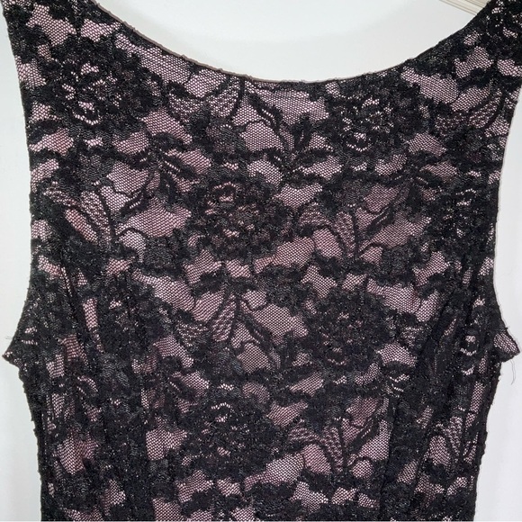 Mica Dress Black Lace Pink Lining Midi Bodycon Stretch Size 2 - Picture 3 of 10
